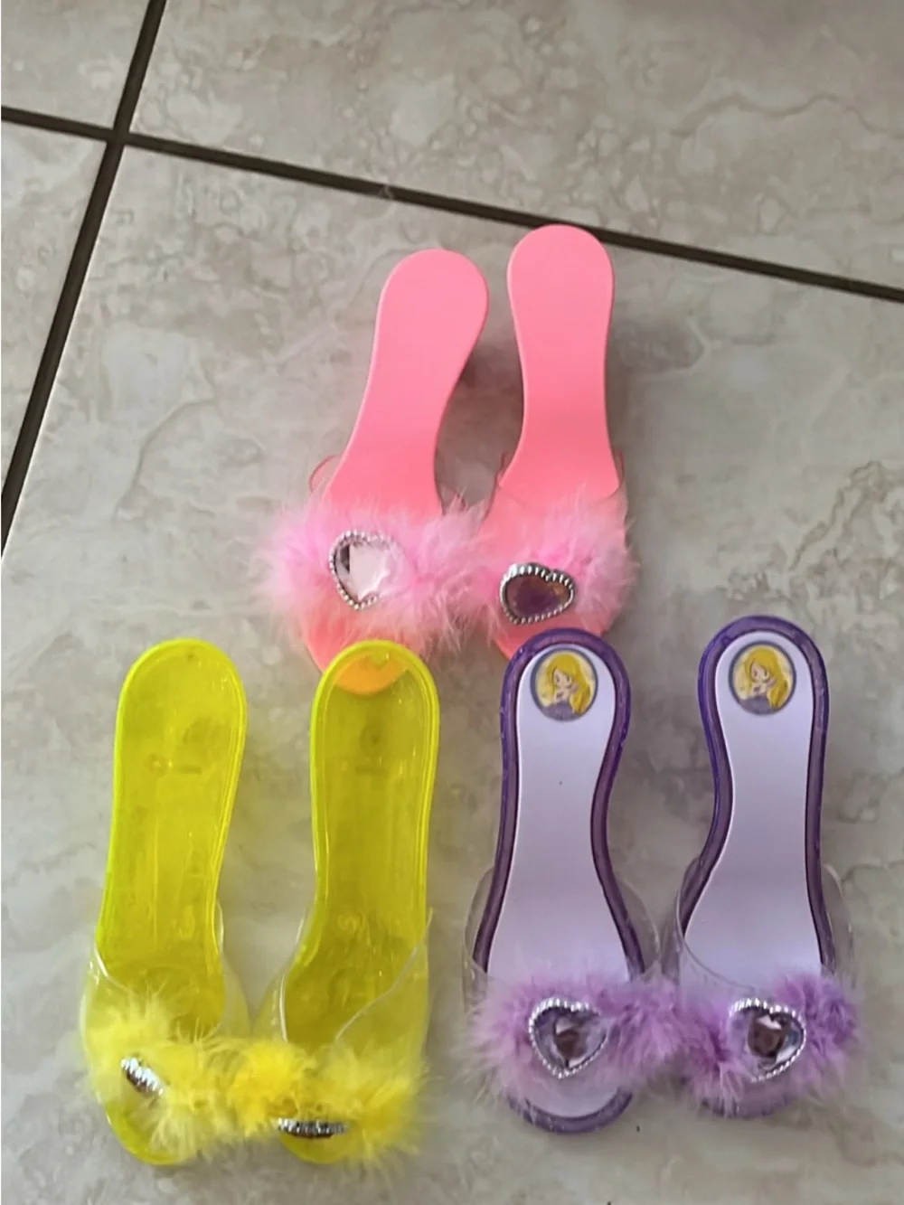 Girls Plush Heart Gem Slide Sandals - Pink and Purple